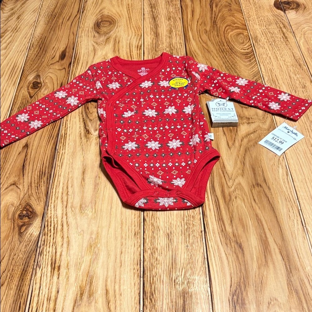 The Honest Company Red Snowflake Bodysuit NWT